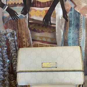 Gucci Long Wallet Trifold Gg Pattern White Live Show listing